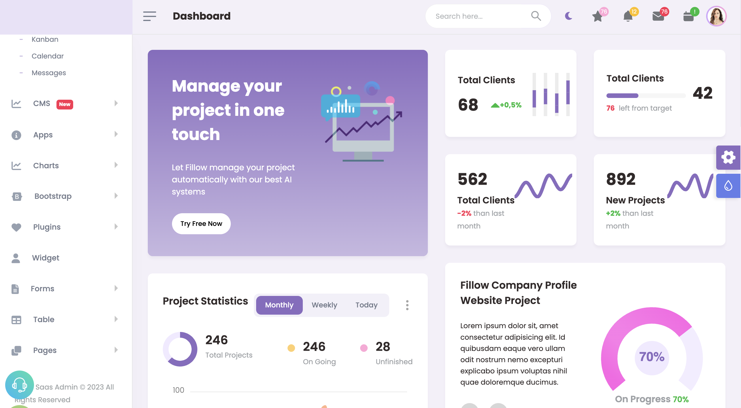SaaS Analytics Dashboard — Laravel + Chart.js by Moz Digitals
